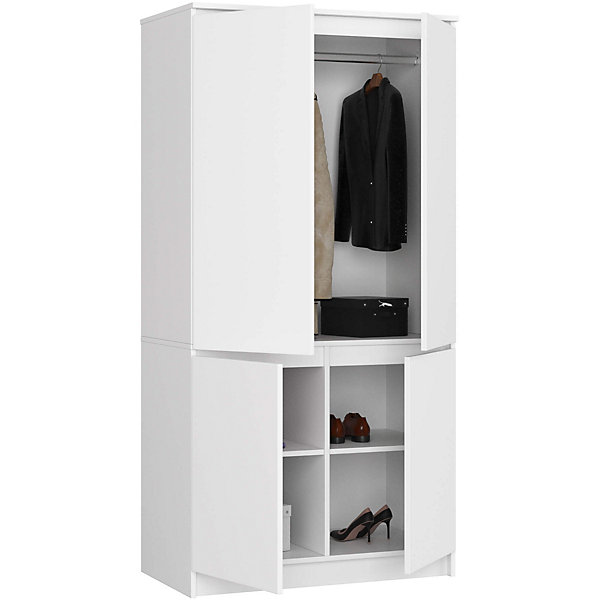 Armoire AKORD S90 Blanche 90 cm 4 portes façade Blanche 4 étagères 90x51x180 cm