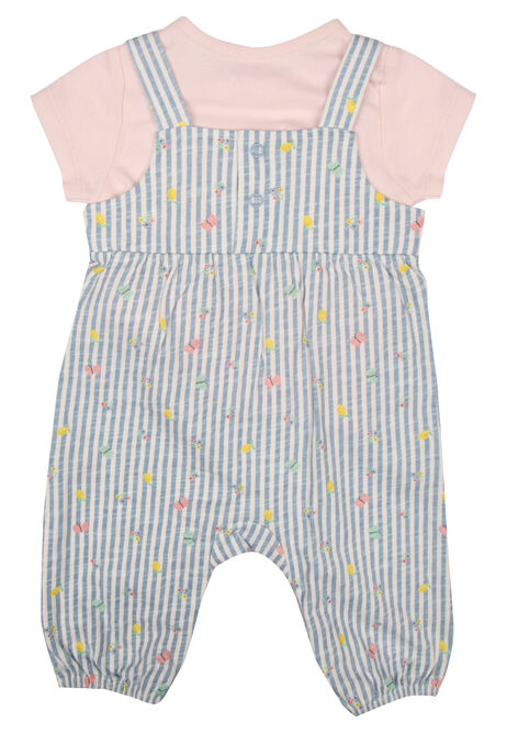 Baby Girls Blue Stripe Dungaree & T-Shirt Set