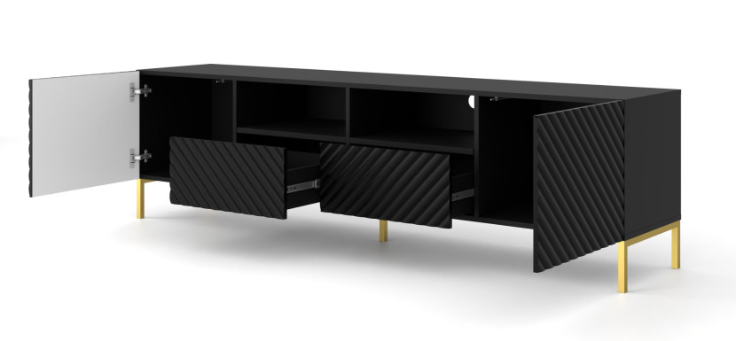 Szafka RTV SURF 200 cm 2D2S frez czarny mat