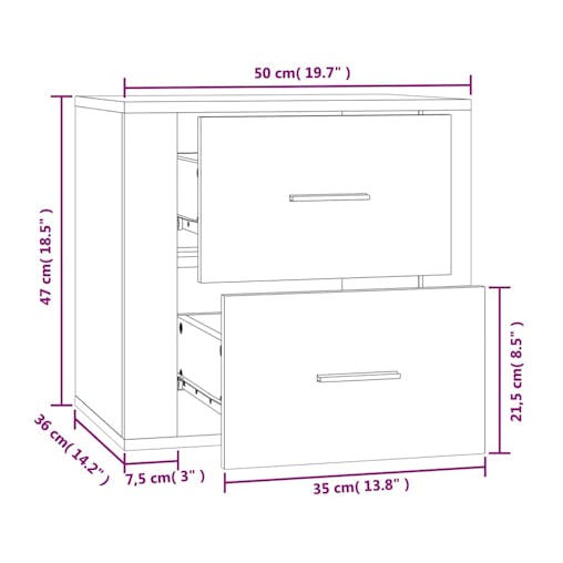 NNEVL Wall-mounted Bedside Cabinet Smoked Oak 50x36x47 cm