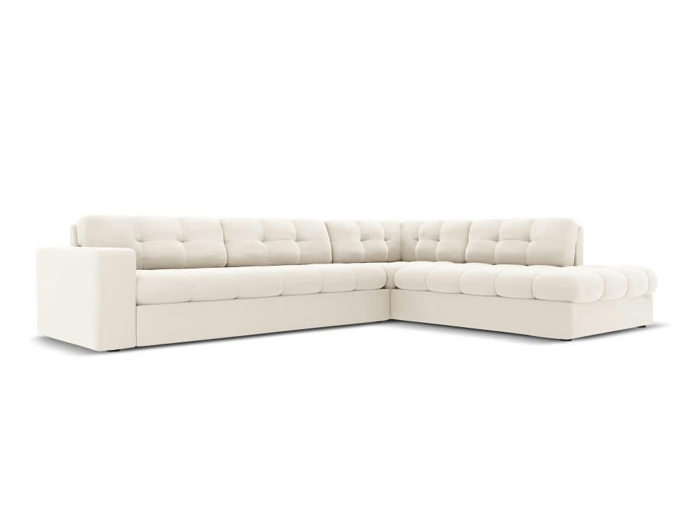 JUSTIN - Canapé d'angle 5 places en velours beige clair