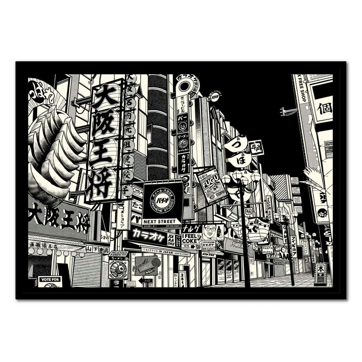 PAIHEME STUDIO - OSAKA - Affiche d'art avec Cadre bois noir - 30 x 40 cm