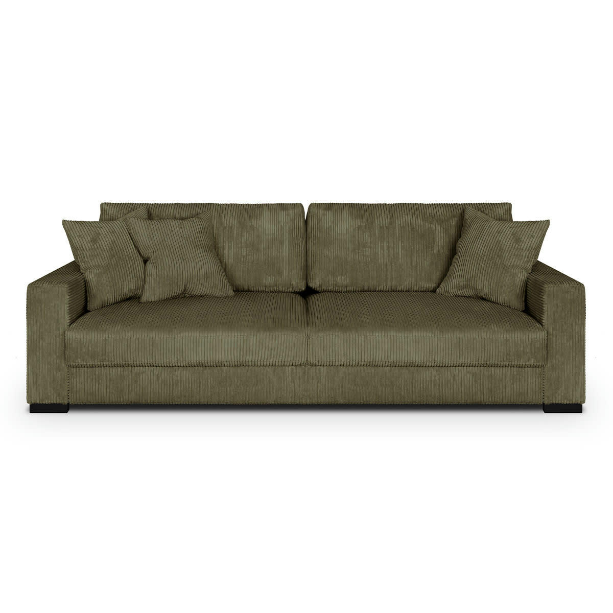 ROBIN - Canapé convertible 3 places en velours côtelé vert kaki