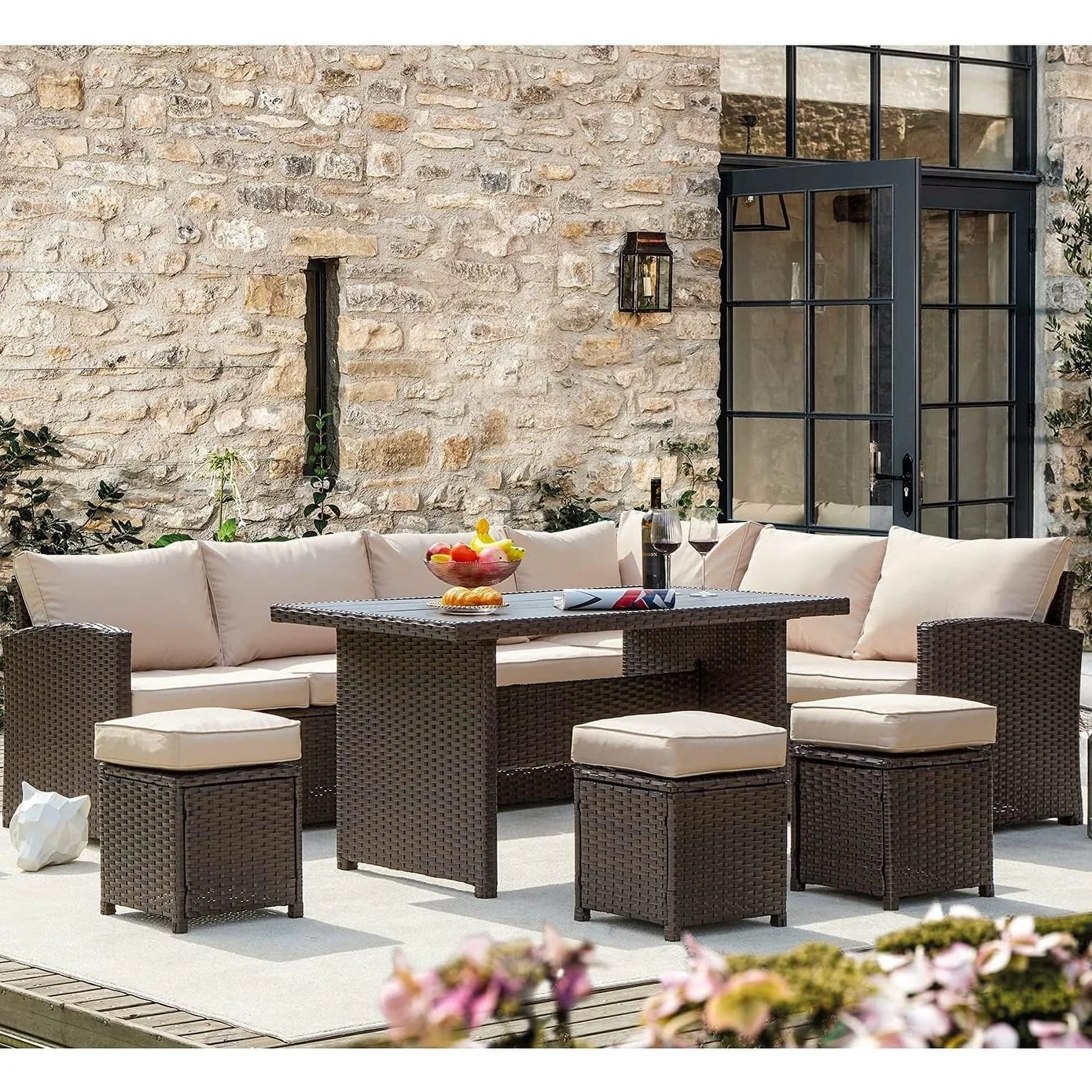 AECOJOY 7 Pieces Patio Furniture Set Outdoor Sectional Sofa Rattan Conversation Set