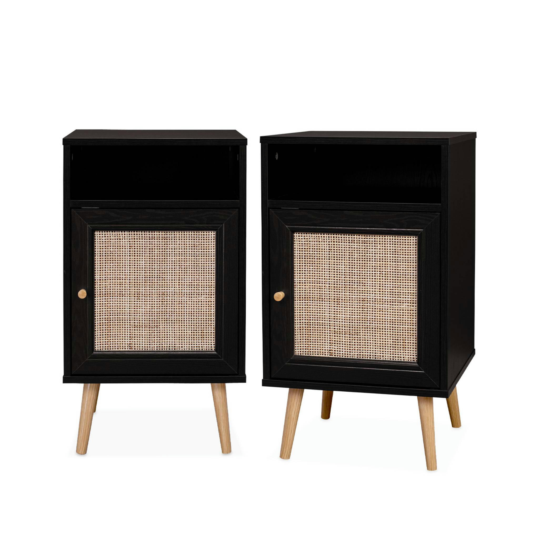 BOHÈME - Lot de 2 tables de chevet en cannage, noir