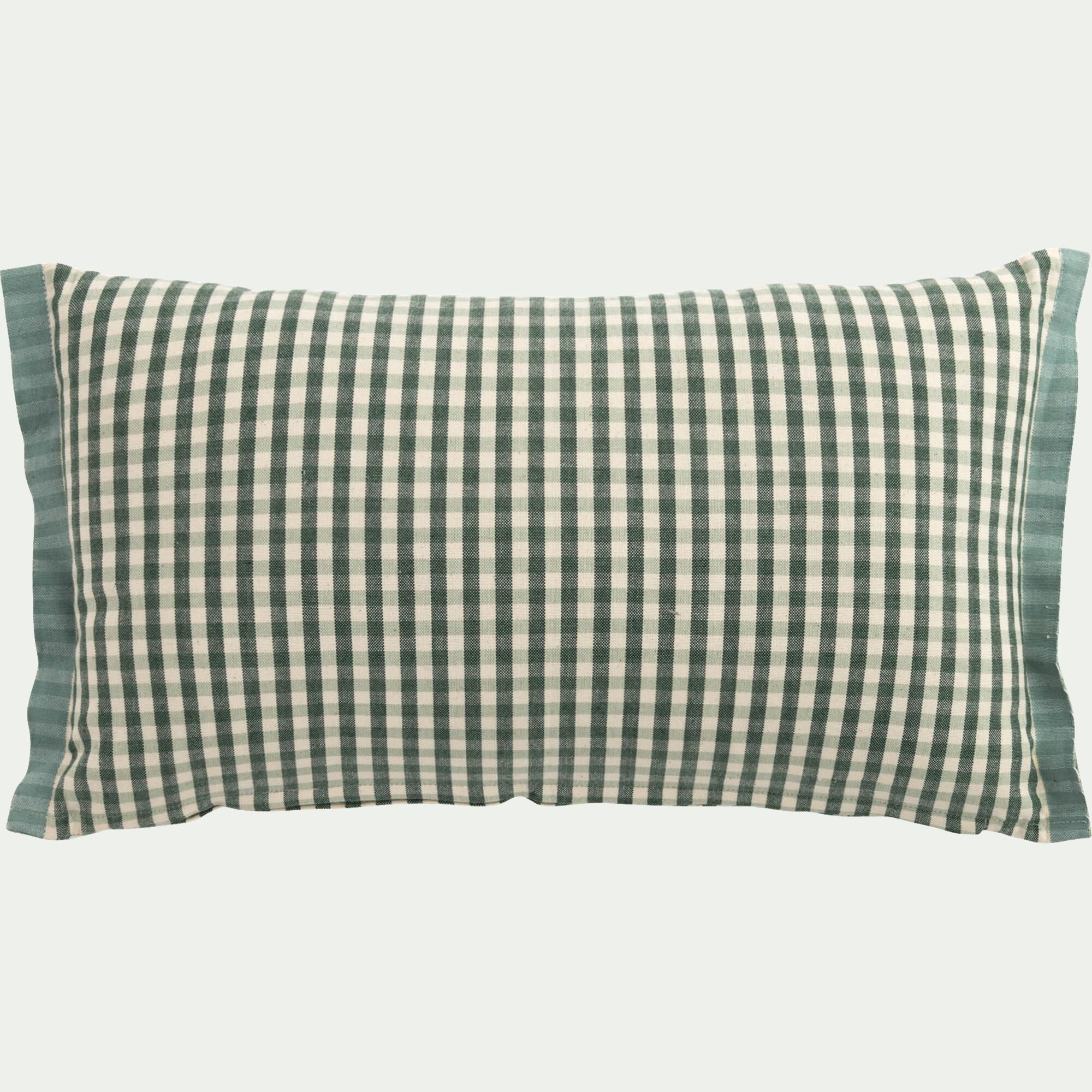 TIANA - Coussin à carreaux en coton finition volant 30x50cm - bleu