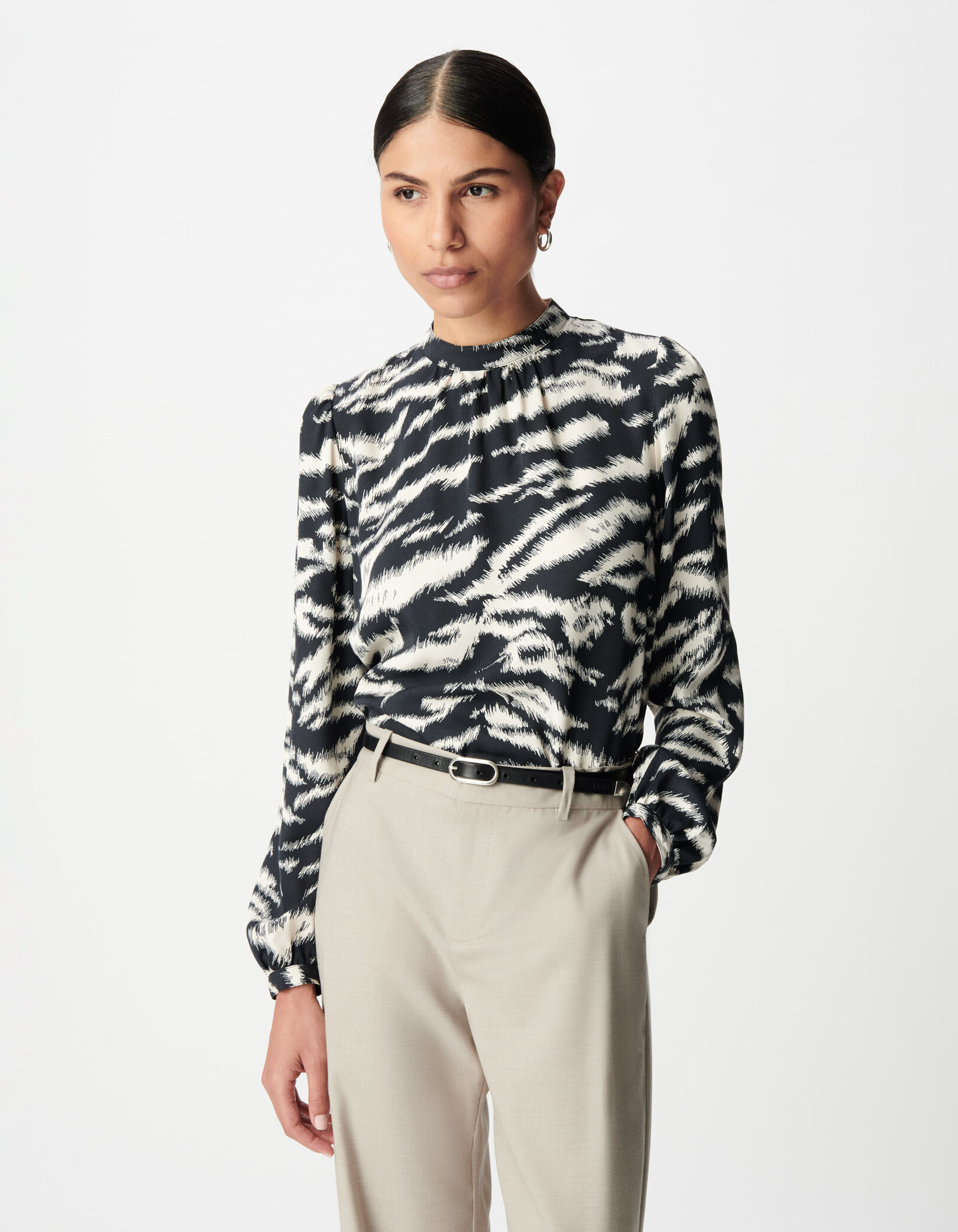 Blouse noire imprimé zèbre Femme