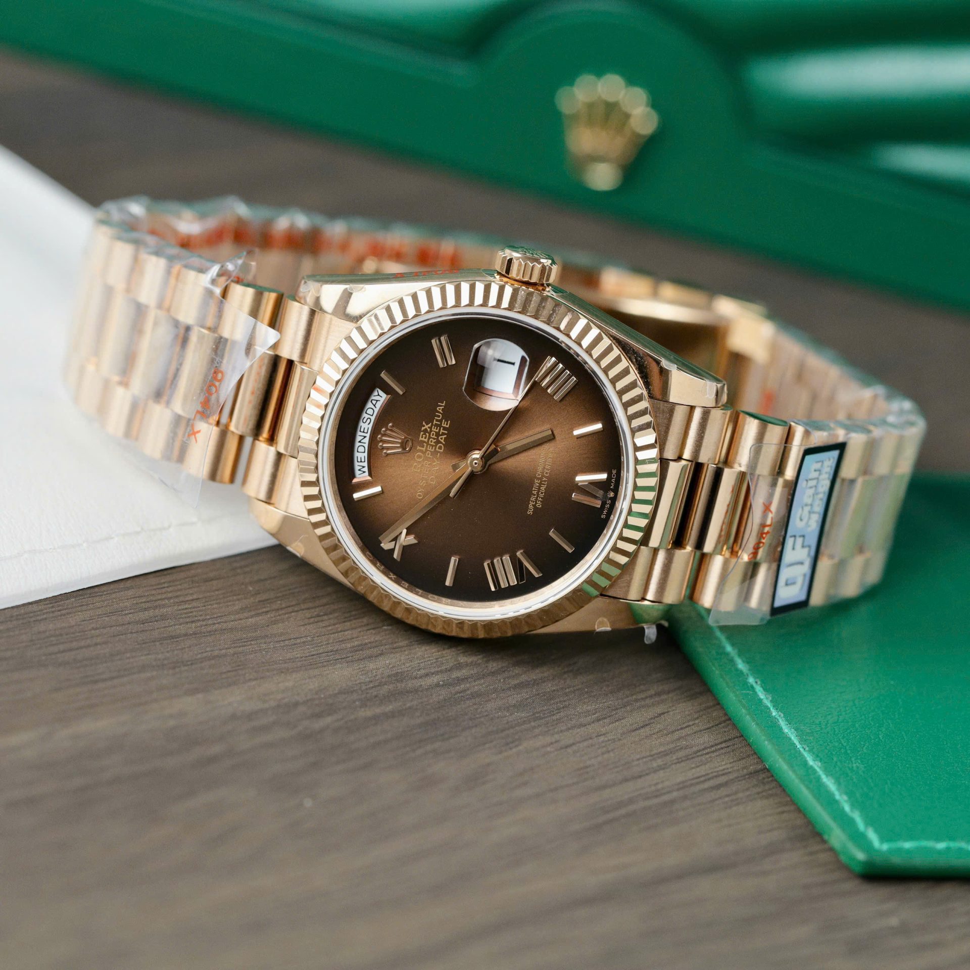 Rolex Day-Date 128235 RG Plated Ombre Brown Dial 36mm Super Clone