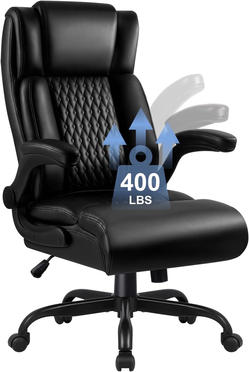 Big and Tall Office Chair 400LBS, Heavy Duty Executive Office Desk Chair with Flip-up Armrest, Ergonomic Swivel High Back Office Chairs with Lumbar Support, PU Leather, Black