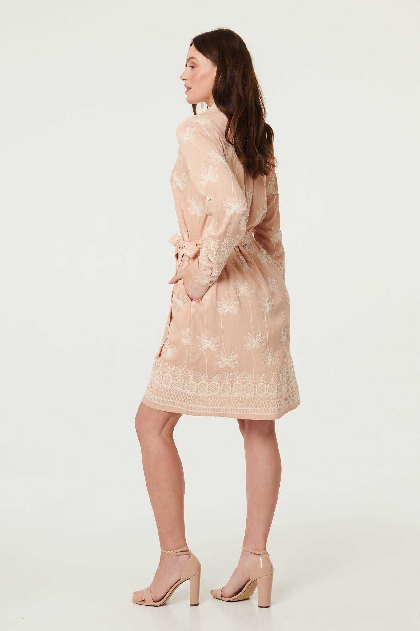 Izabel London Floral Knee Length Tie Waist Shirt Dress