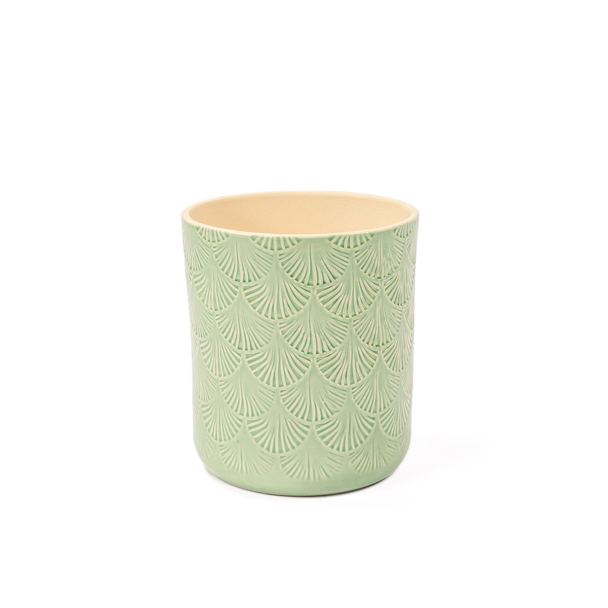 Vaso de cerâmica decoração folhas verde 17,5cm