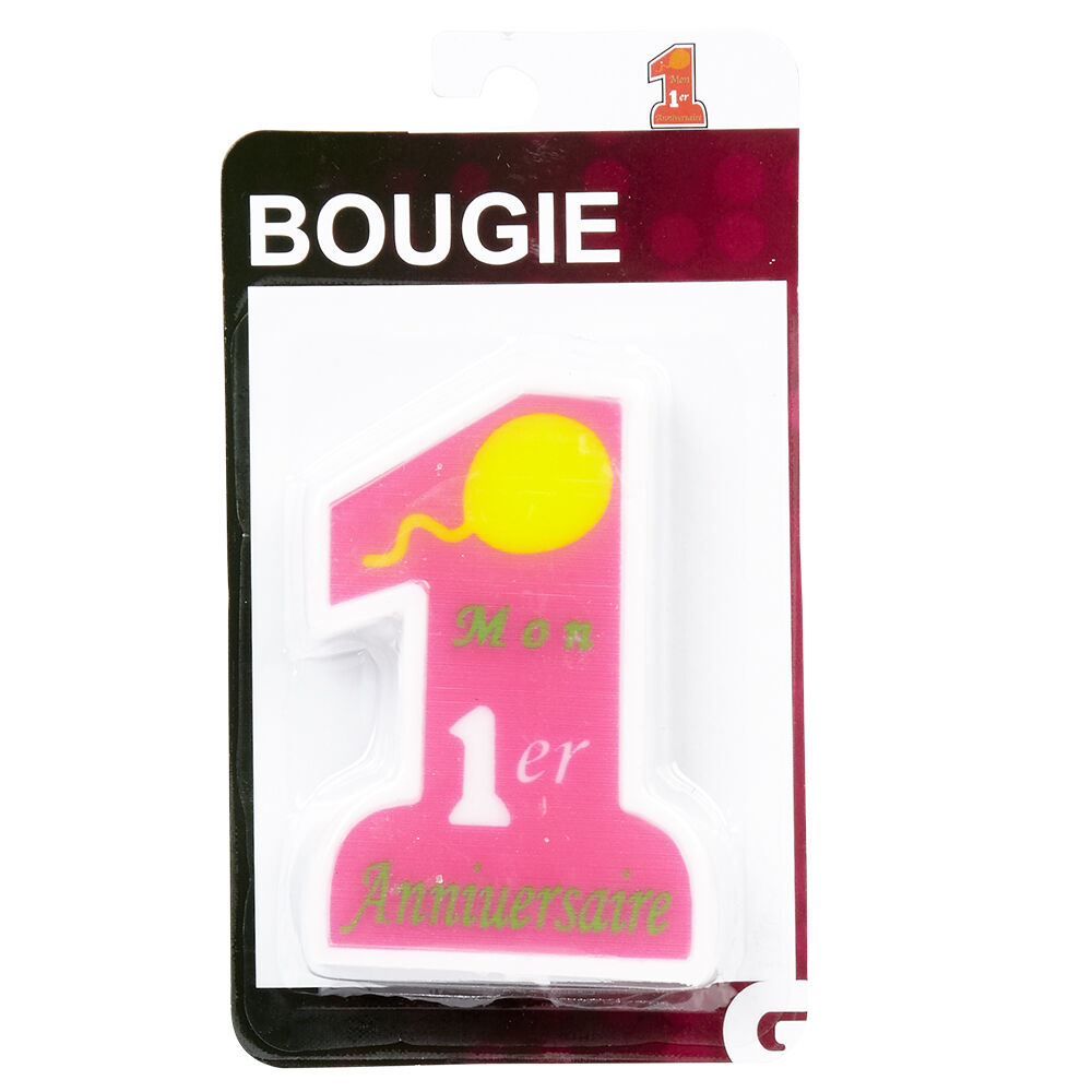 Bougie mon 1er anniversaire rose H9,5cm