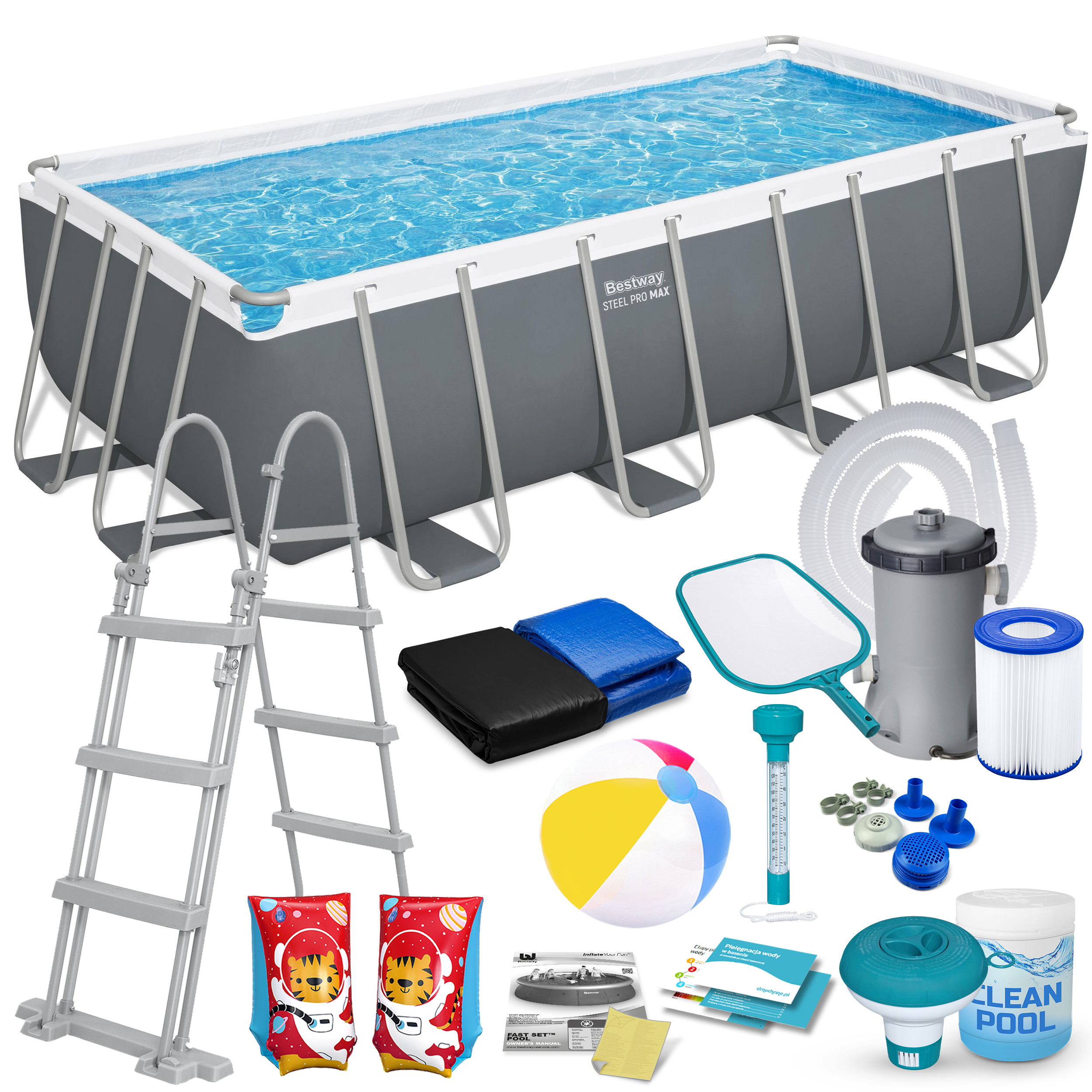 Basen ogrodowy stelażowy 488x244x122cm Bestway zestaw 17w1