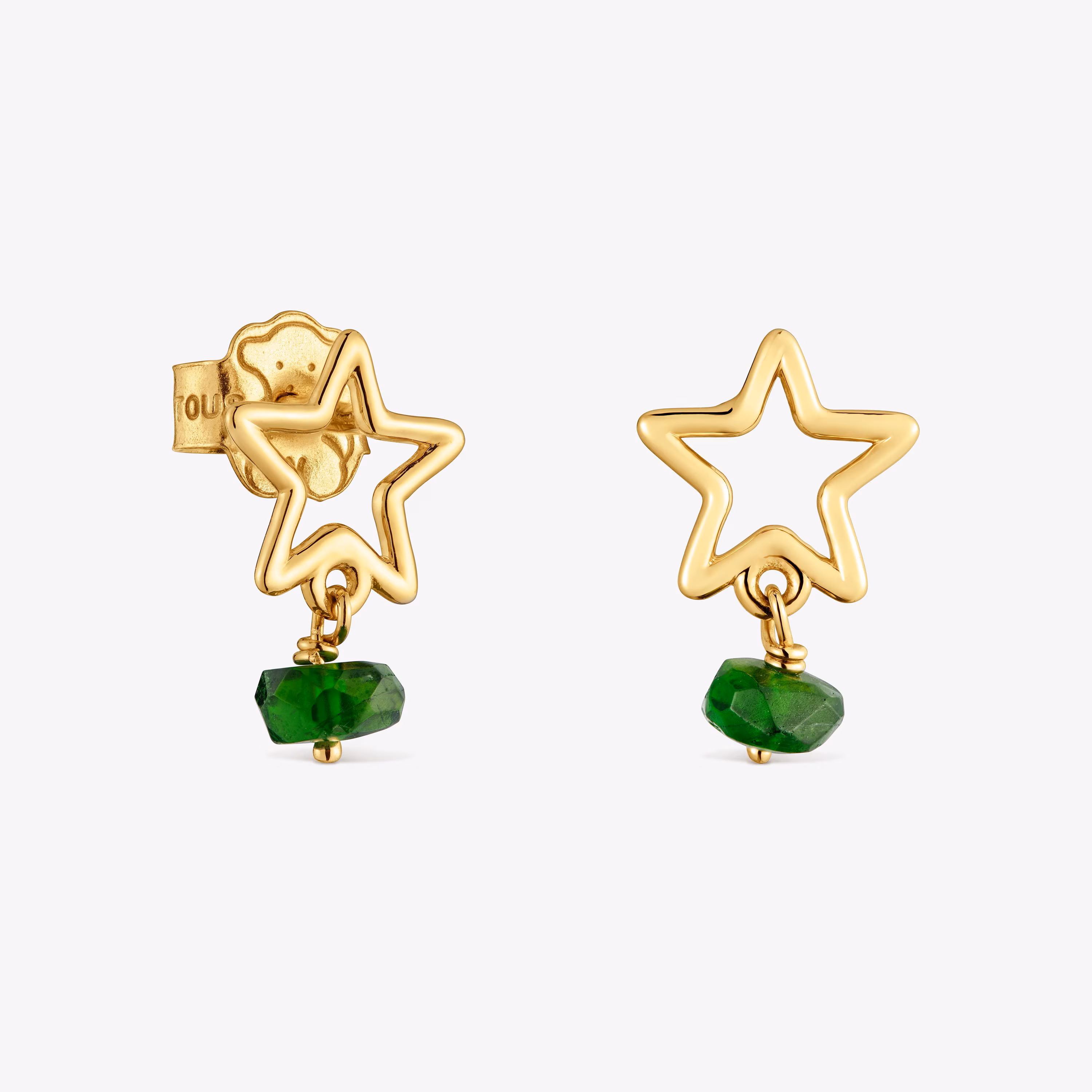 Pendientes estrella de oro 9 kt y cromodiópsido Silueta