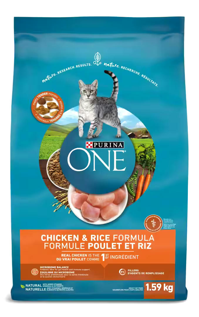 Purina One Chicken and Rice Adult Dry Cat Food, Made with Real Meat, Nutrient-rich, 1.59-kg