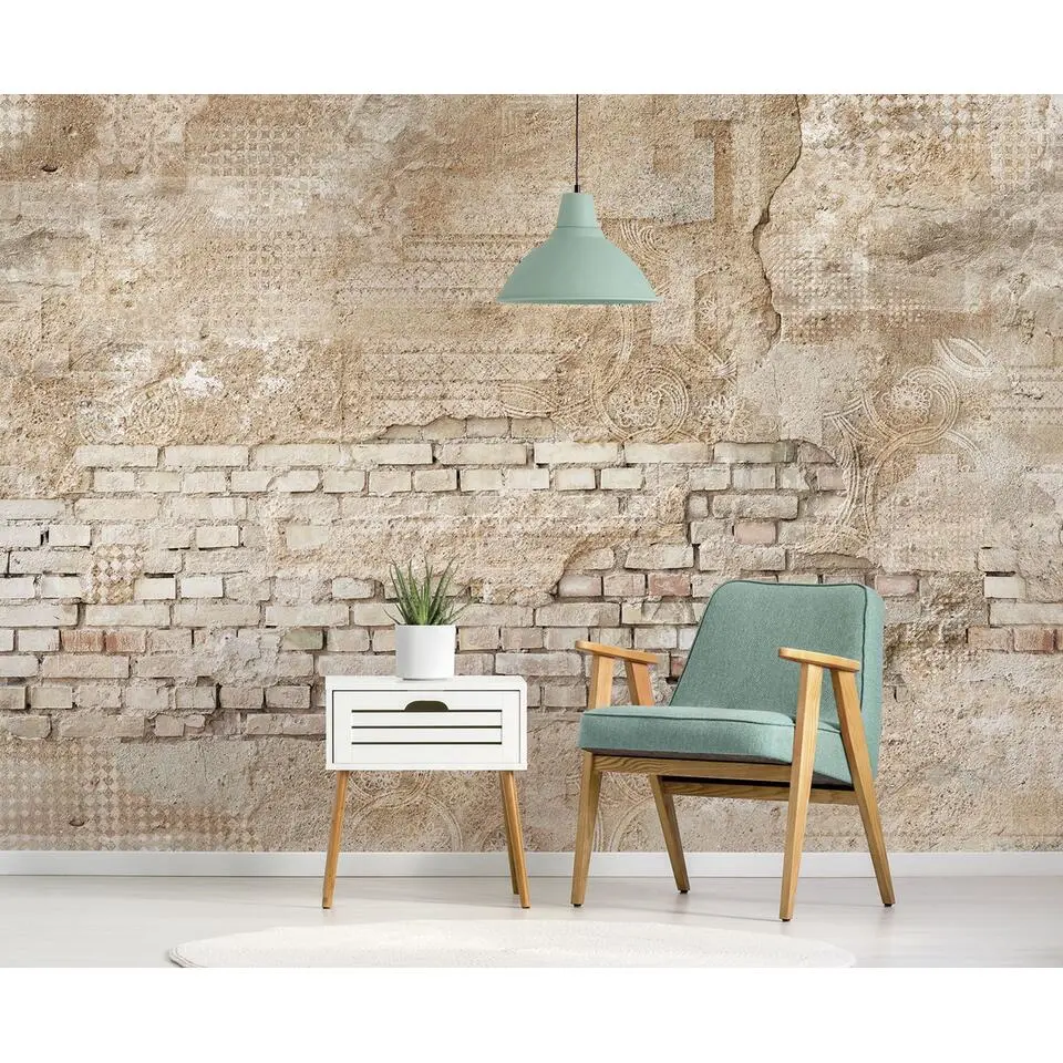 Sanders & Sanders fotobehang stenen muur beige - 424 x 280 cm