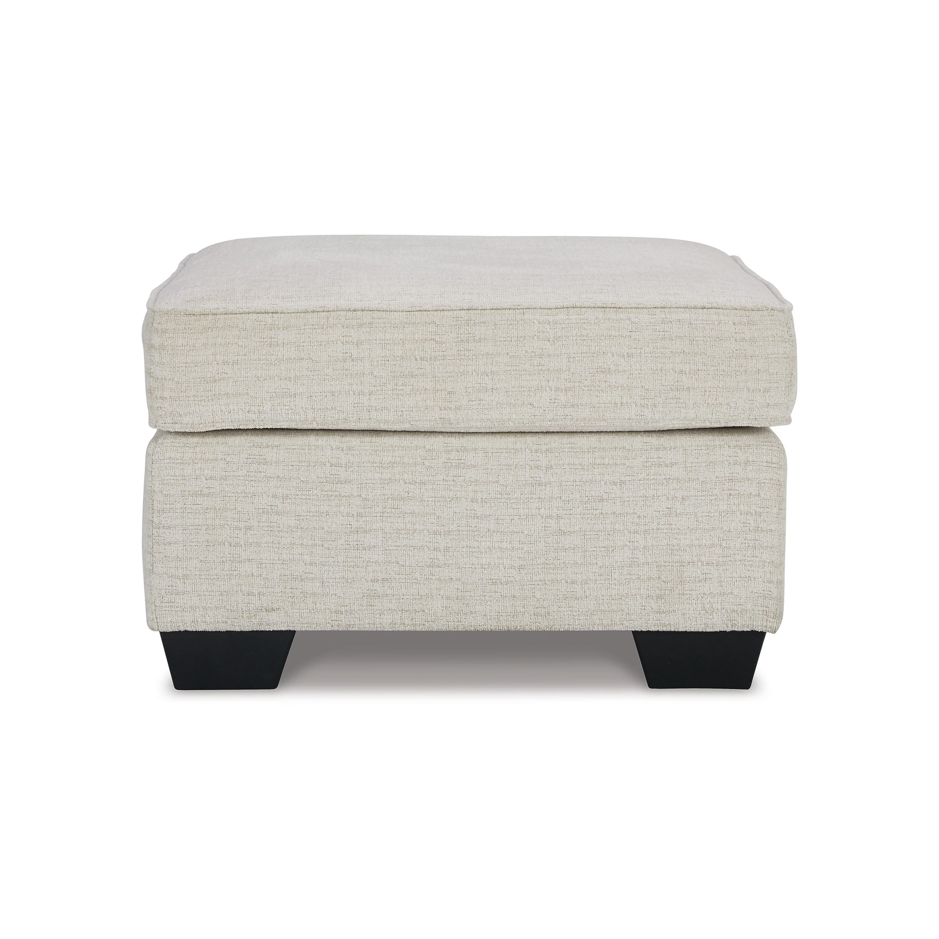 Caten Ottoman, Snowy White Polyester, Black Low Profile Legs, 30 Inch