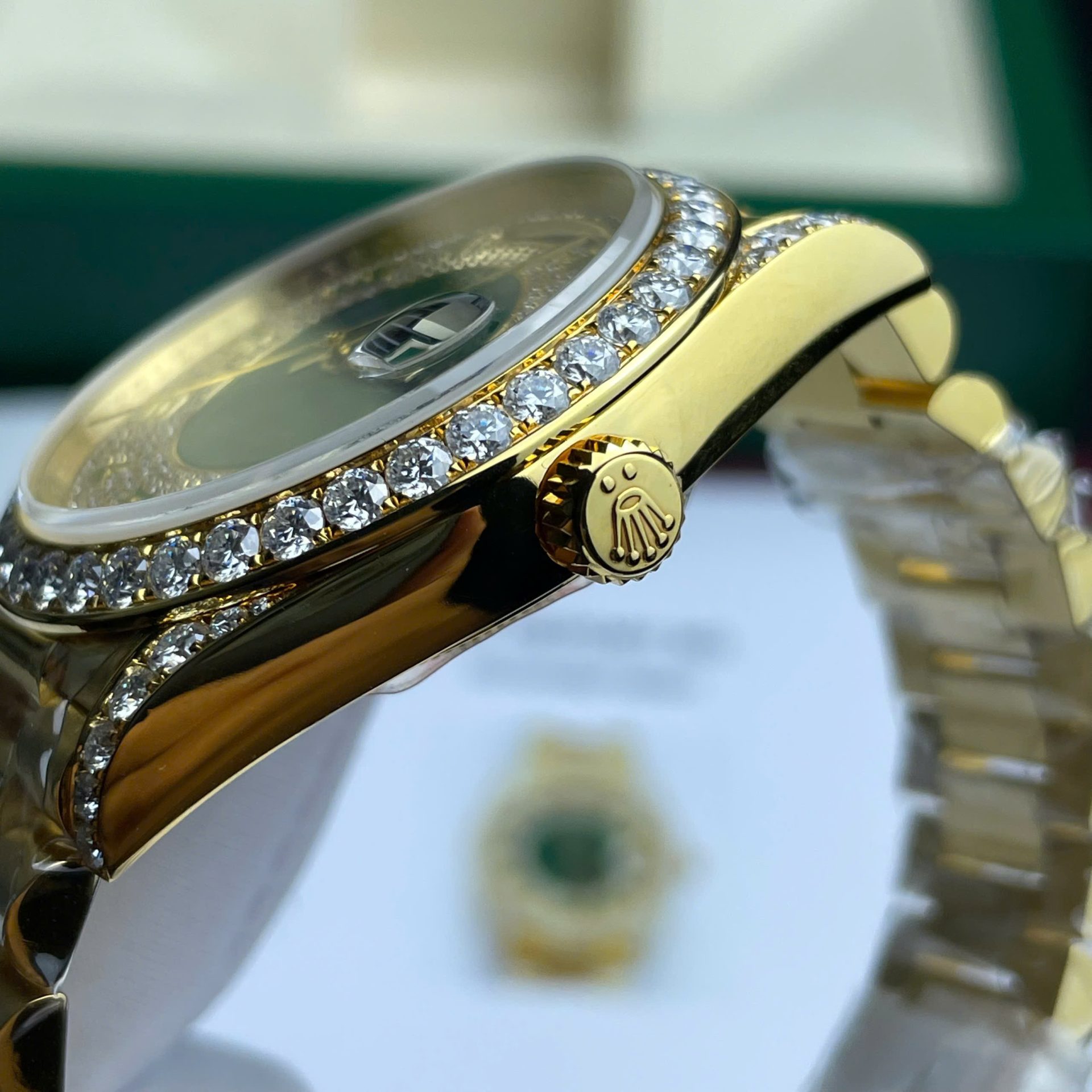 Rolex Day-Date YG Plated Diamond Green Dial 40mm Super Clone