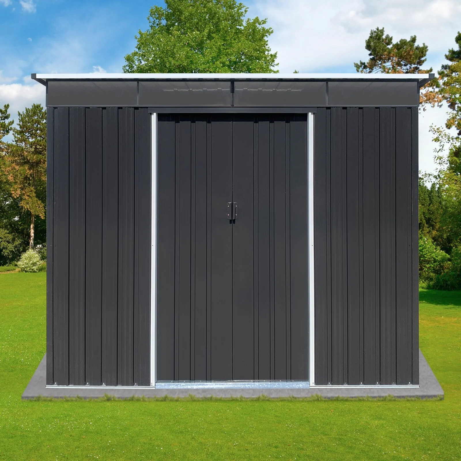 GDFStudio - Nathaniel Cole Durable and Light-Transmitting Metal Garden Shed for Efficient Outdoor Storage - 6ftx8ft