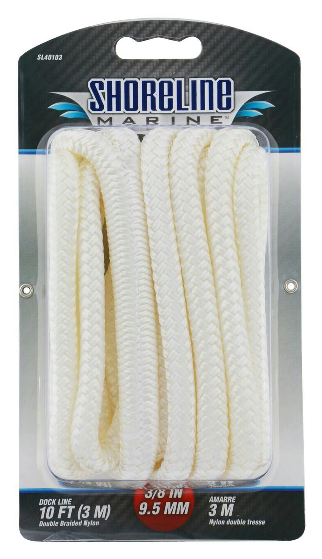 Blueline Premium Nylon Double Braided Dock Line/Rope, White, Assorted Sizes