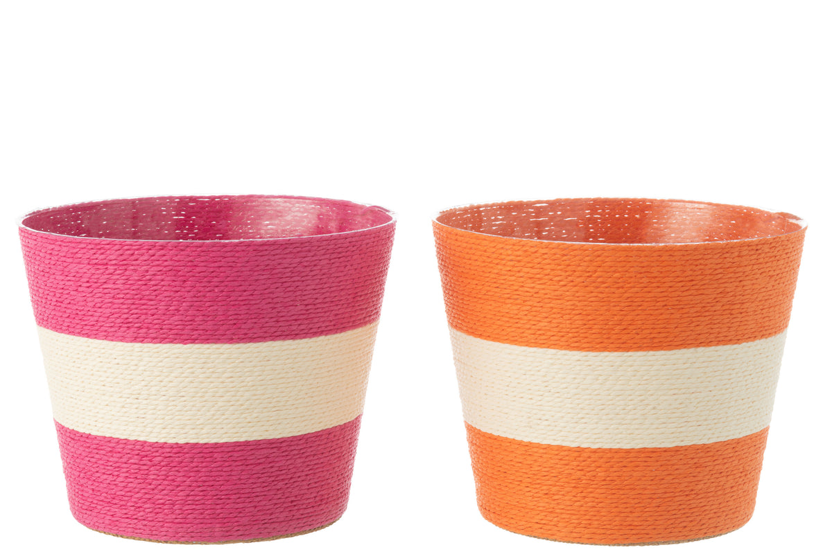 J-Line bloempot Touwtjes Streep - papier - roze/oranje - extra large - 2 st. - Ø 21.5 cm