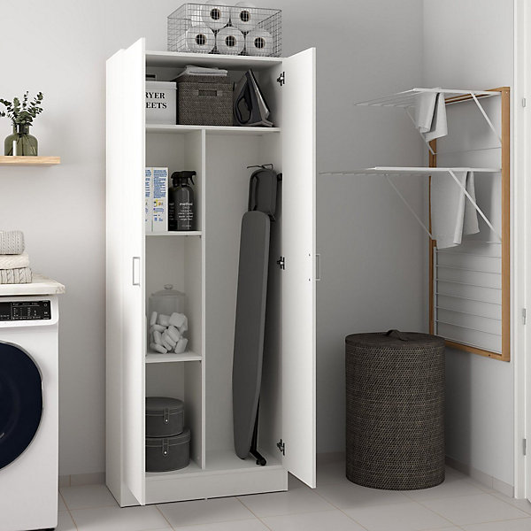 Armoire polyvalente Dabaldi, Armoire à balais avec 2 portes, Etagere à chaussures avec Etageres, cm73x37h180 cm, Blanc