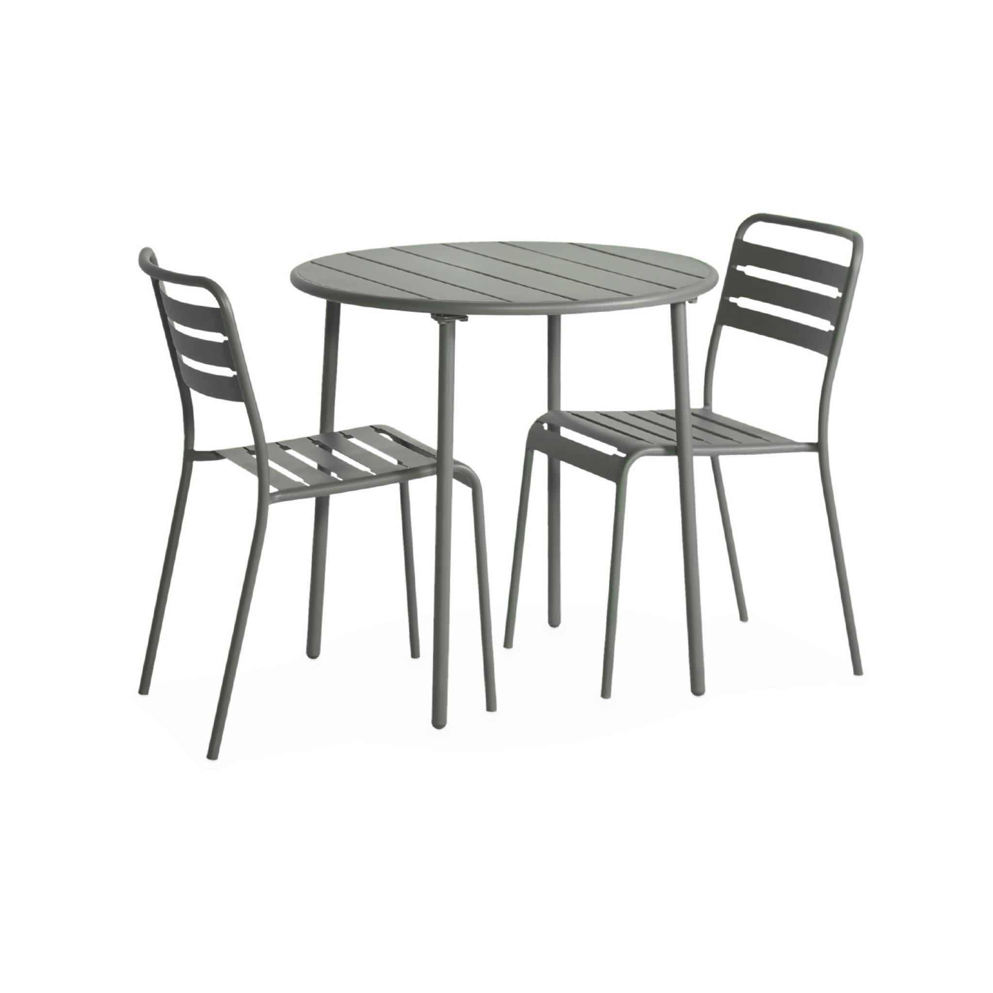AMÉLIA - Table de jardin ronde en métal anthracite avec 2 chaises