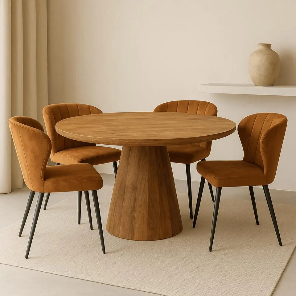 Mangohoutonline - Eettafel Nova 110cm Rond - Bruin - Mahom