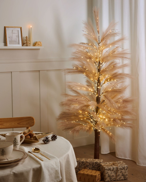 Sztuczna choinka z lampkami LED 190 cm beżowa