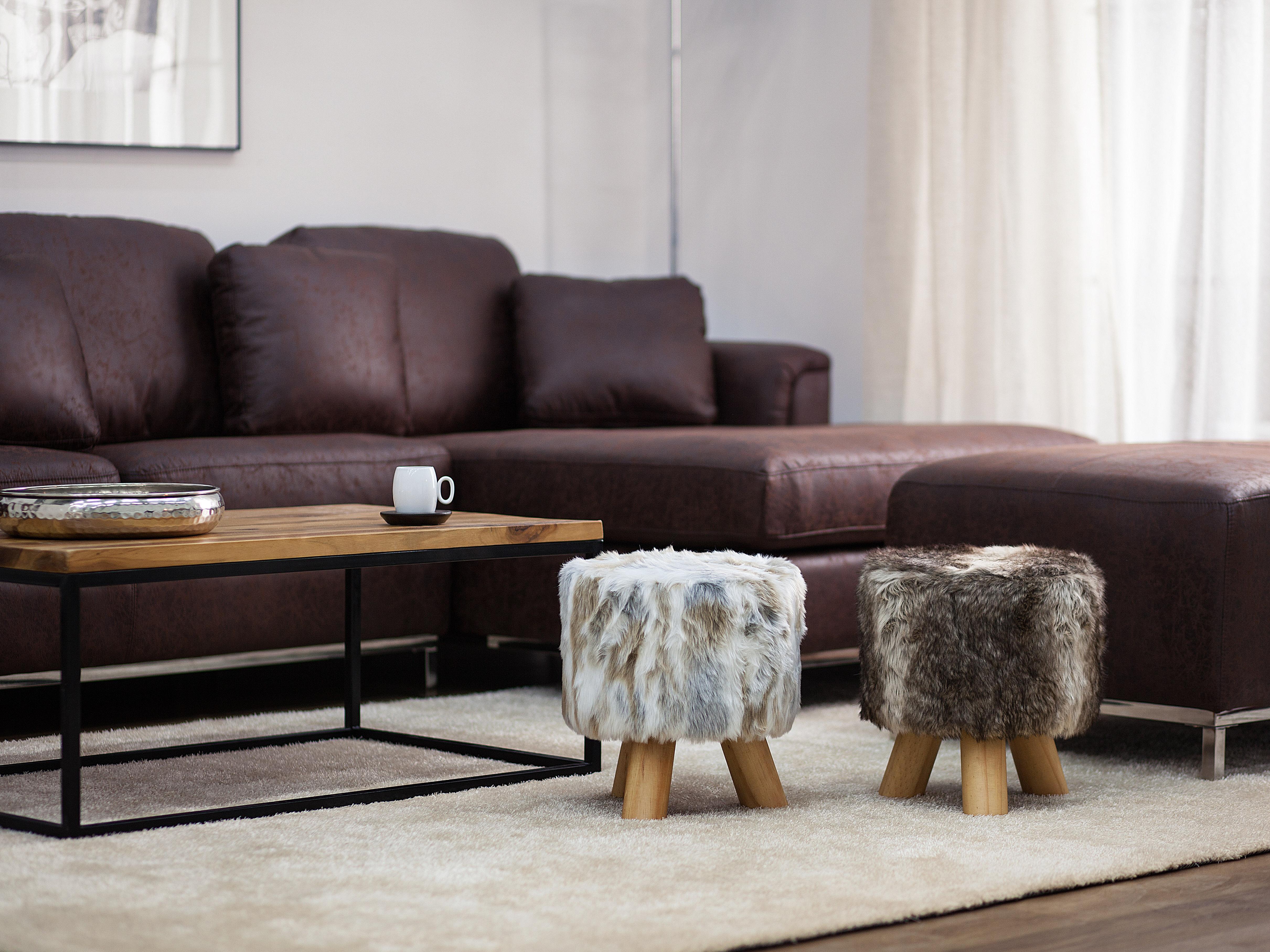 Footstool TOPEKA Faux Fur Brown