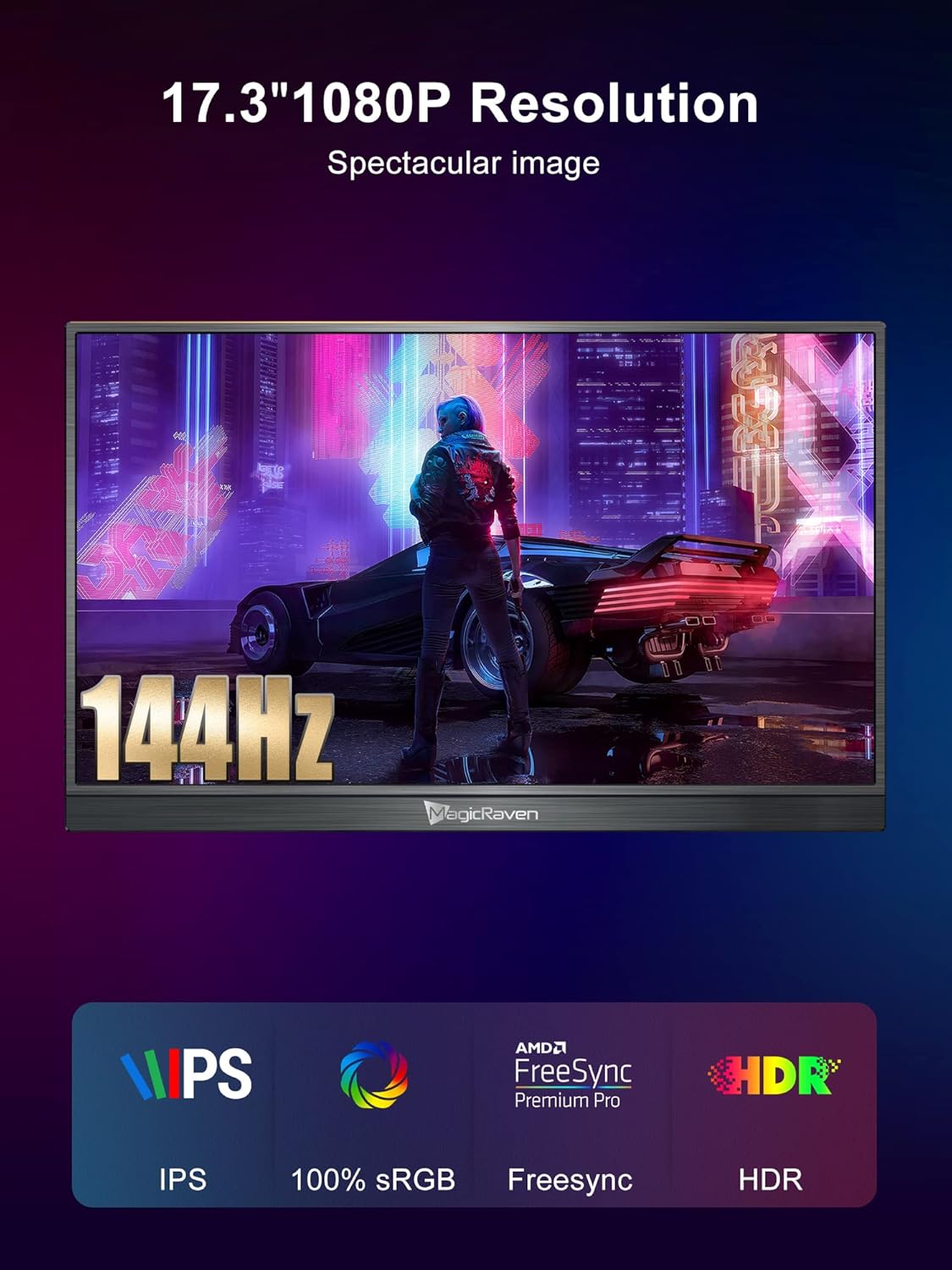 144HZ Portable Gaming Monitor  17.3 1080P Laptop Monitor  Dual USB C HDMI Second Computer Screen  VESA Gaming Display with Speakers  Travel Monitor for PS4/5 Xbox Switch MAC PC Phone