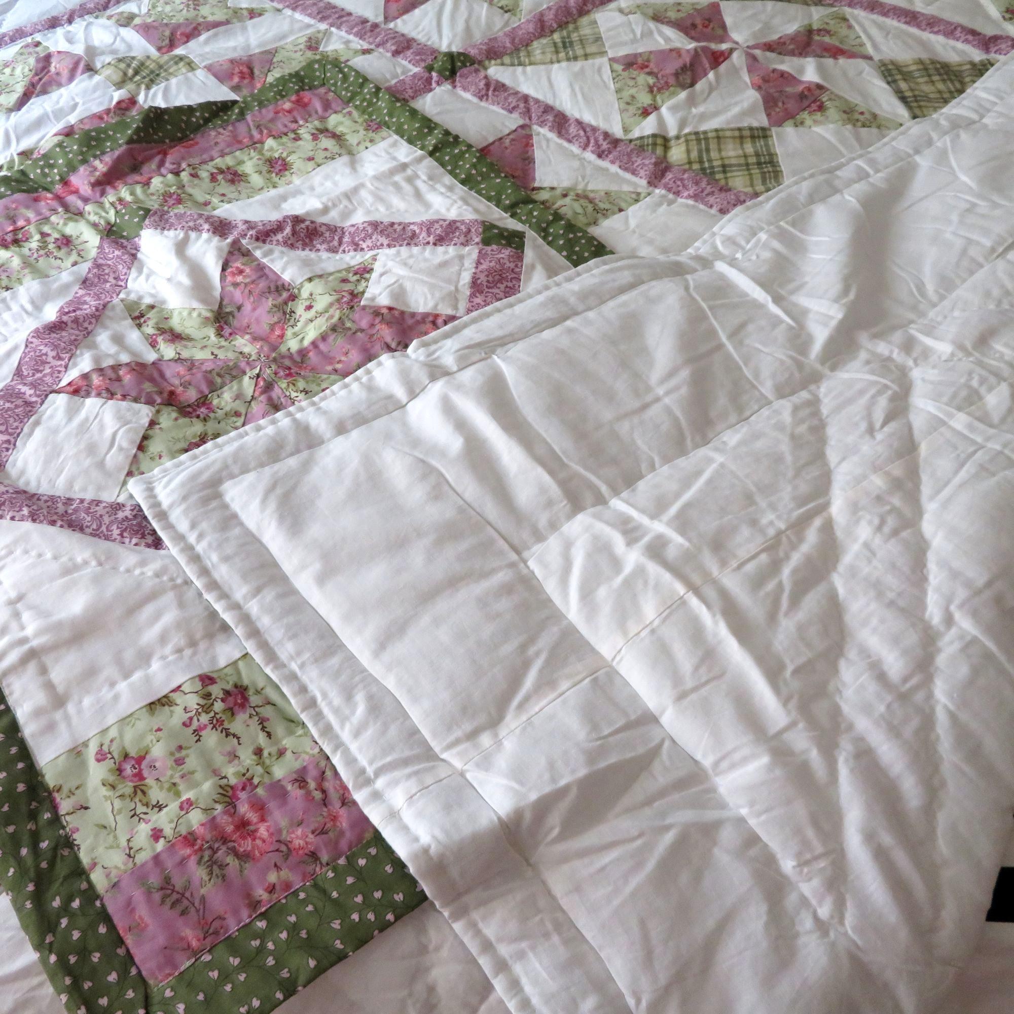 Vintage Handmade Floral Star Pinwheel Patchwork Twin Quilt Sham Set Country Cottage New Open Package