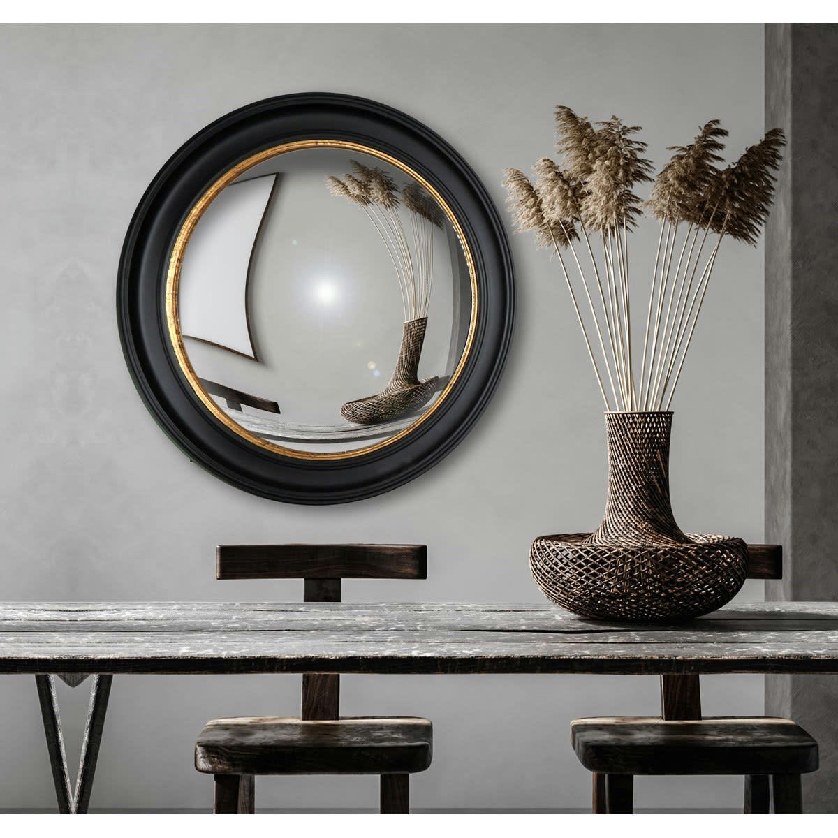 - Miroir rond convexe noir 100x100cm