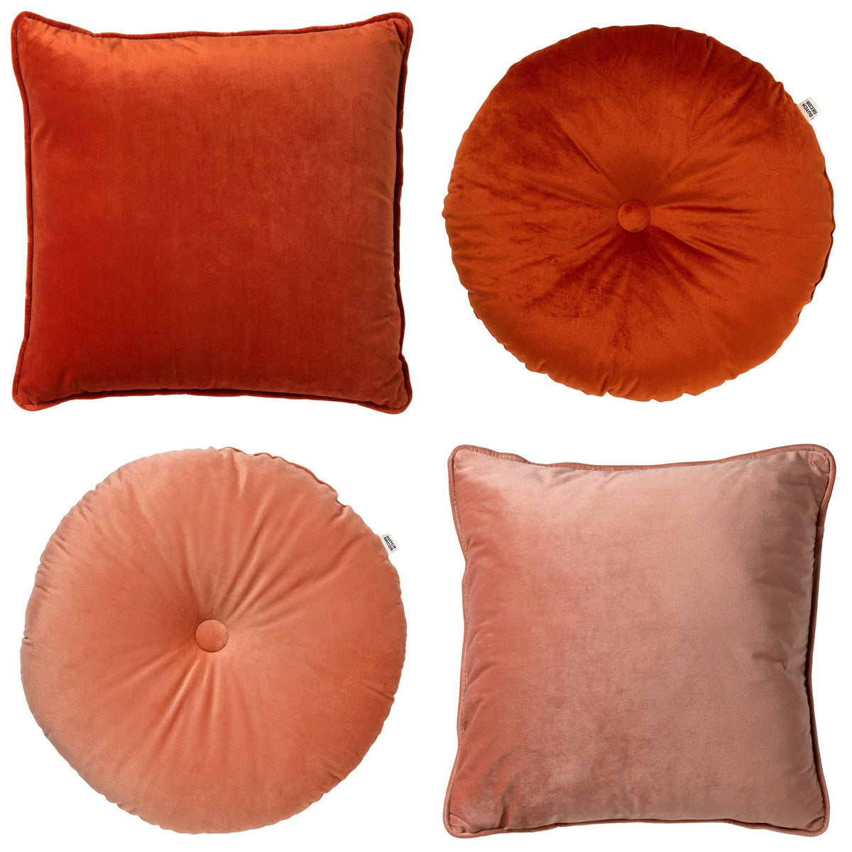 KUSSENSET - 4-delig - Velvet Shapes - 45x45 cm en Ø38 cm - inclusief binnenkussens - oranje, roze
