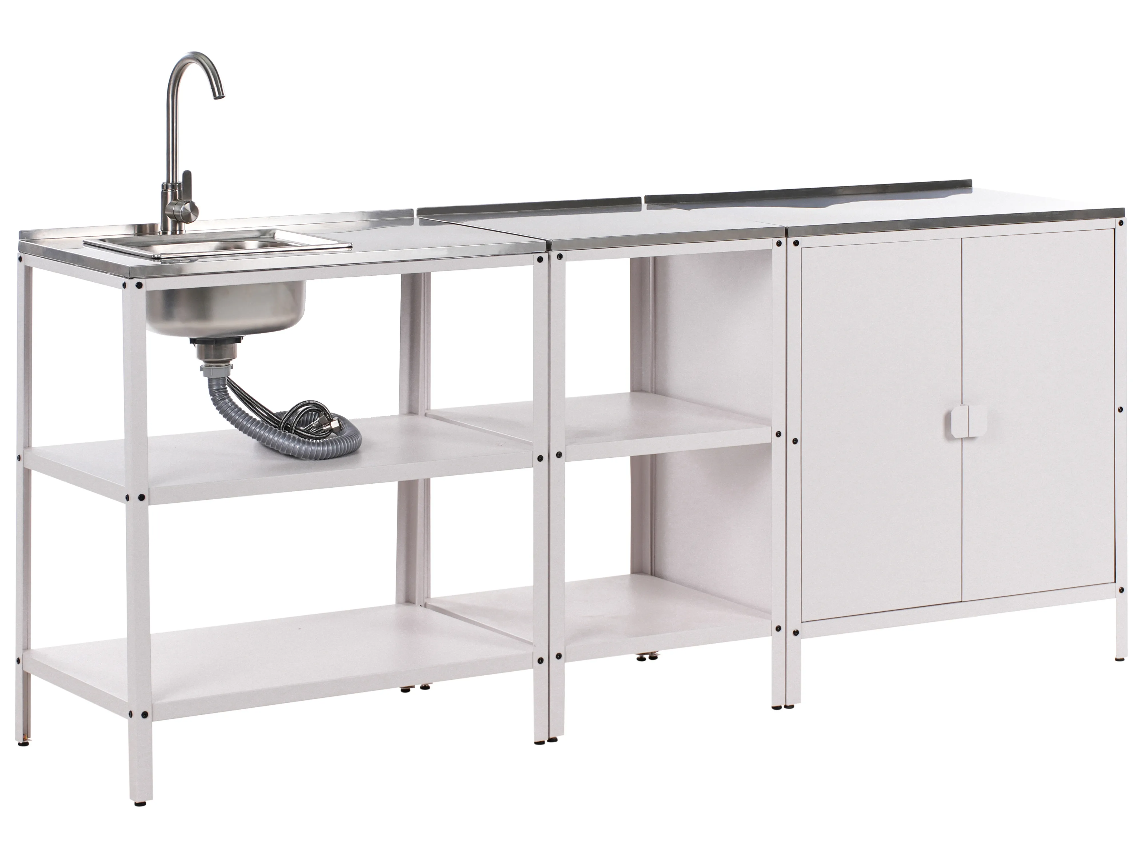 3 Piece Outdoor Kitchen Set with Sink VILAMA Metal White