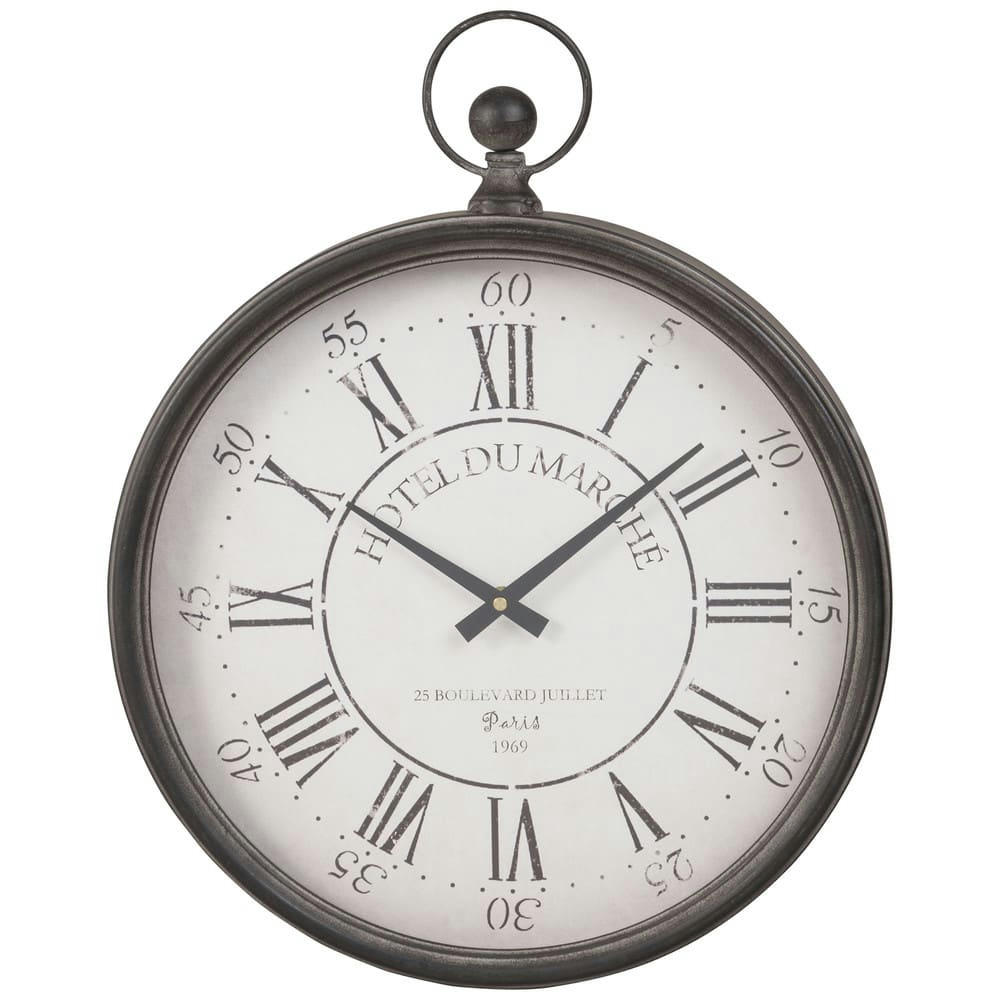 HOTEL DU MARCHE - Horloge murale gousset en métal noir 41x51