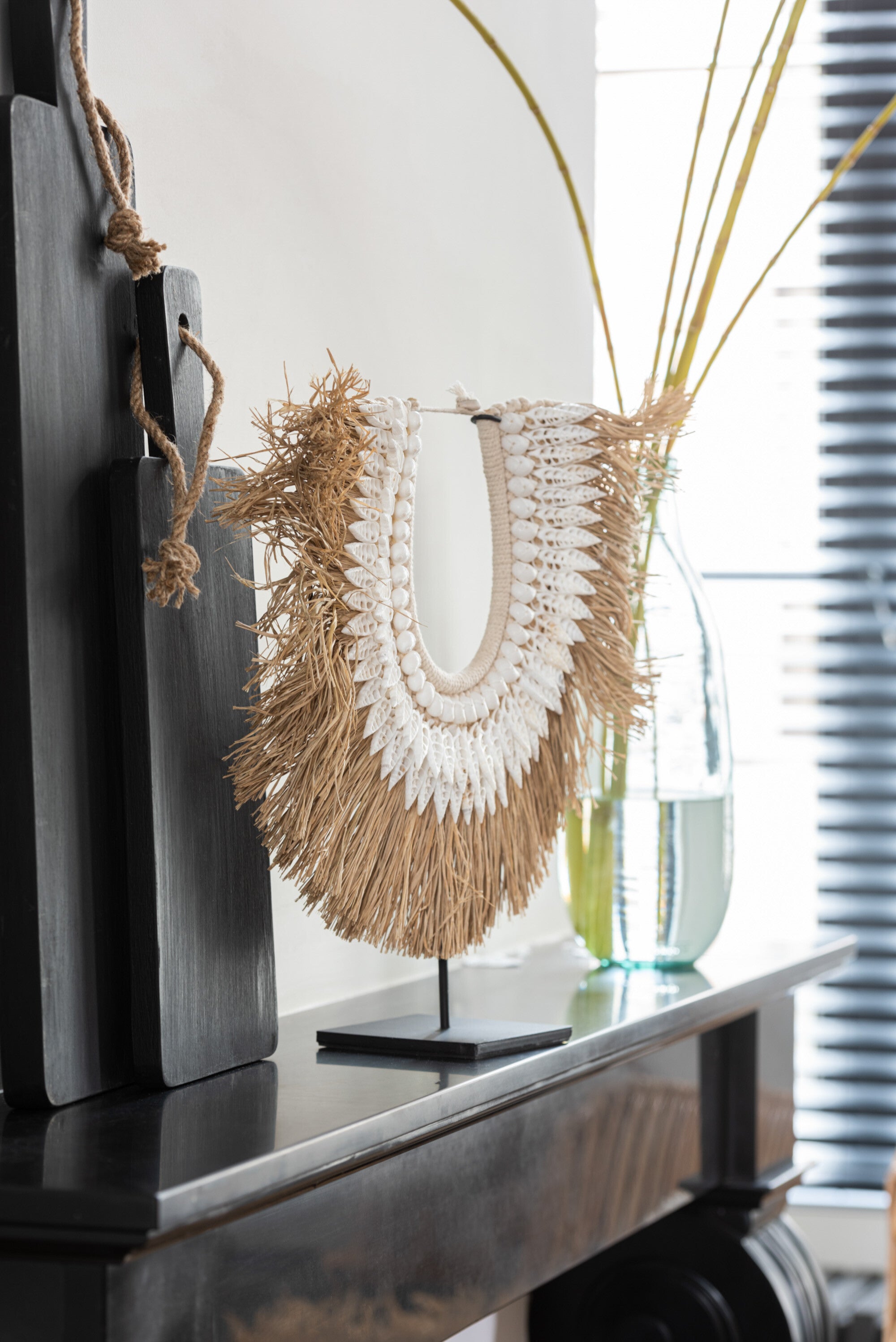 J-Line decoratie Ketting   Staander Schelpen - zeegrass - wit - large