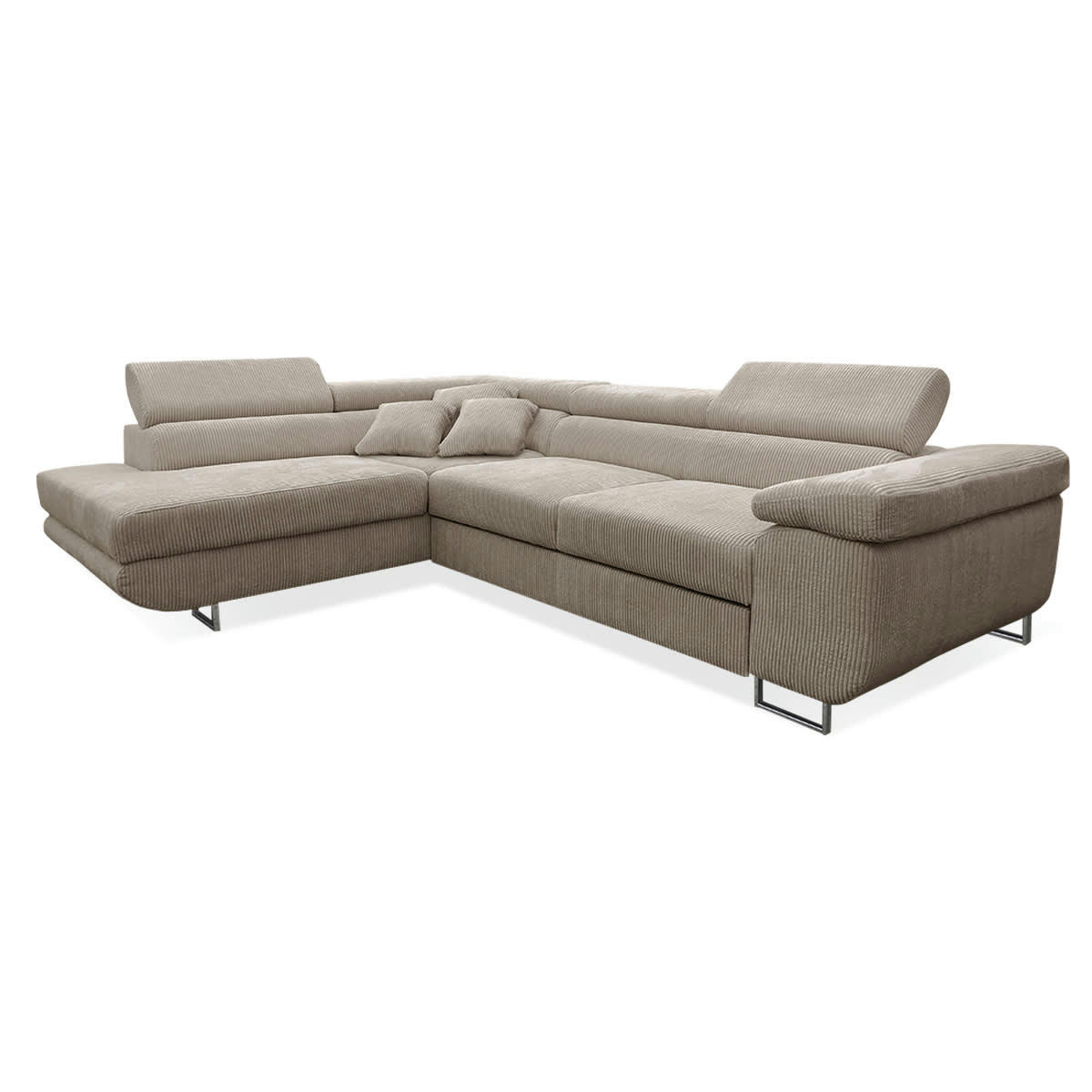 - Canapé d'angle convertible gauche 4 places coffre velours côtelé taupe