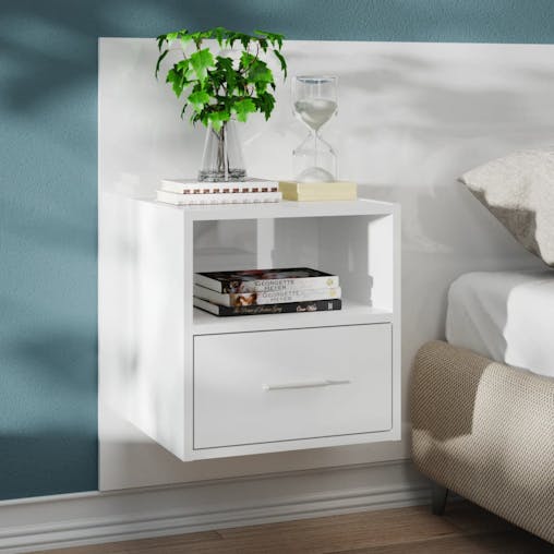 NNEVL Wall-mounted Bedside Cabinets 2 pcs High Gloss White