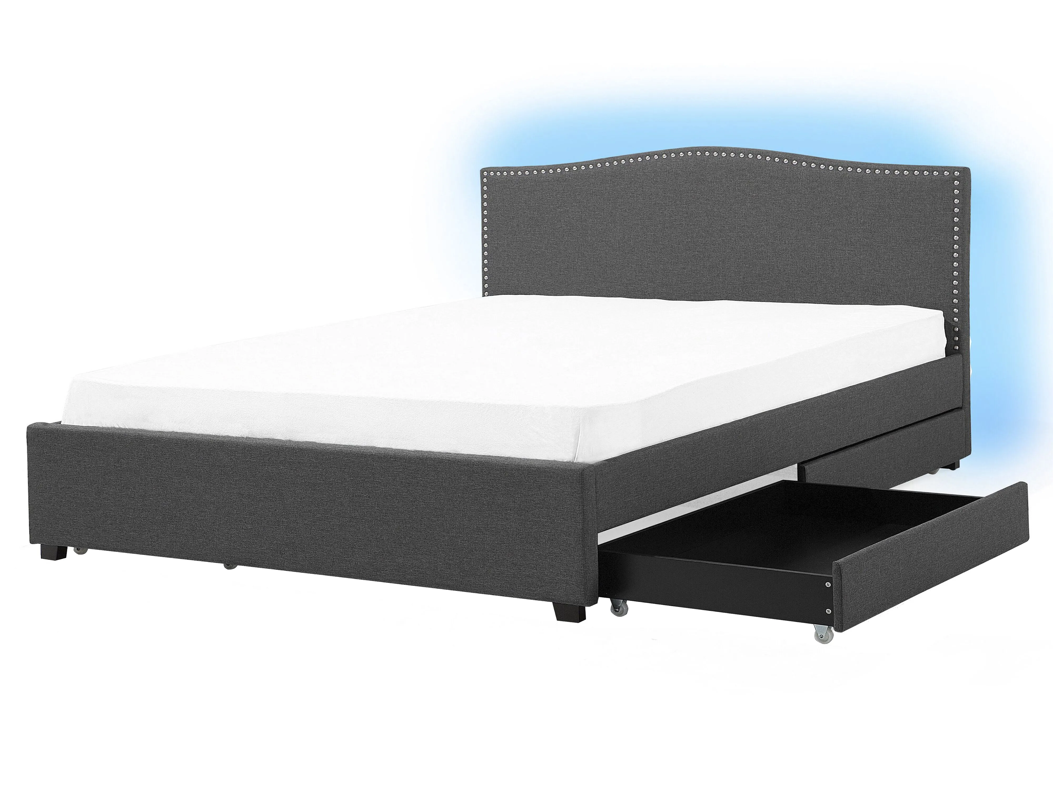 Bed with Storage Drawers Fabric MONTPELLIER 160 x 200 cm (EU King Size) LED Grey