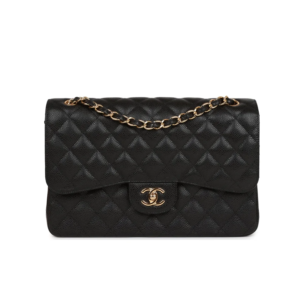 CHANEL Caviar Quilted Jumbo Double Flap Black 30CM