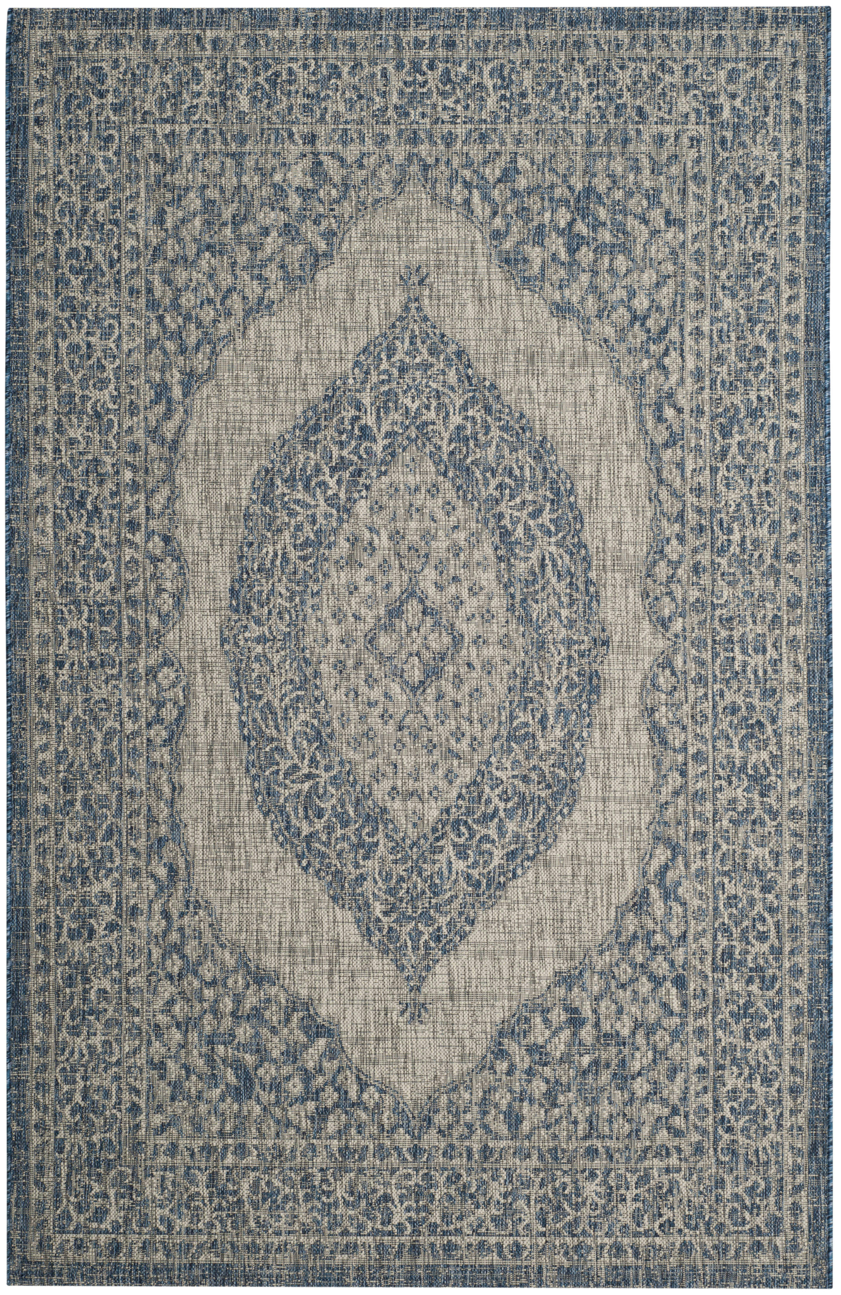 COURTYARD - Tapis interieur & exterieur en gris clair & bleu, 122 x 170 cm