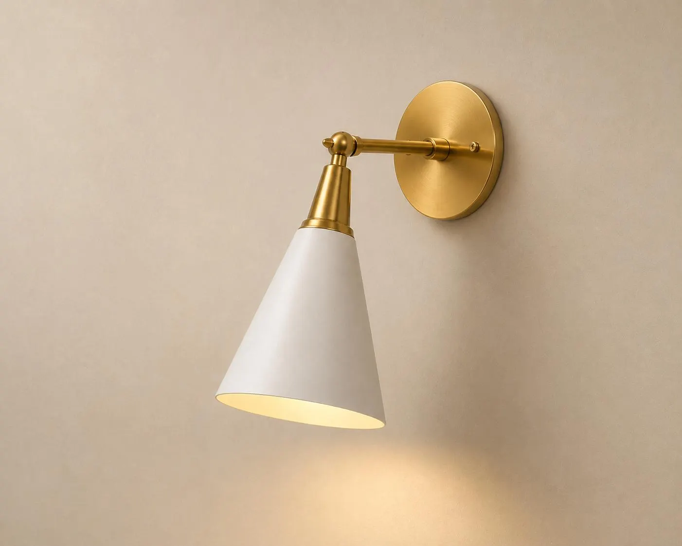 Modern Brass Wall Sconce, White Con Light, Mid Century Wall Lamp, Adjustable Bedside Sconce, Modern Vanity Light, Luxury Brass Lighting