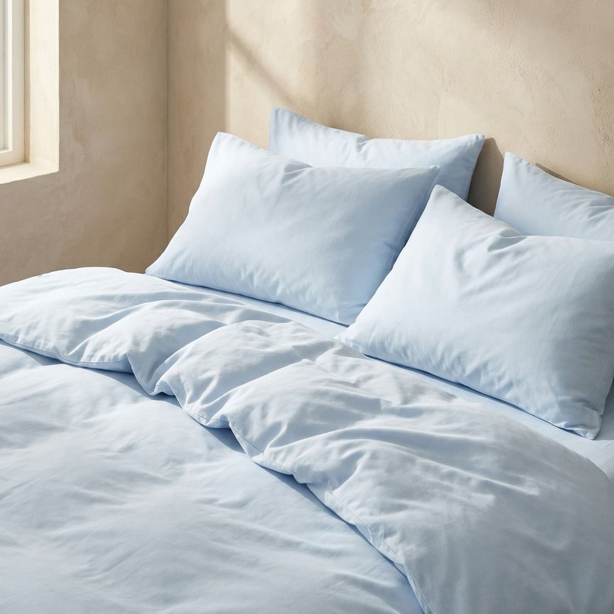 Pościel AVELIA satynowa z domieszką wiskozy niebieska 220x200   2*70x80 cm