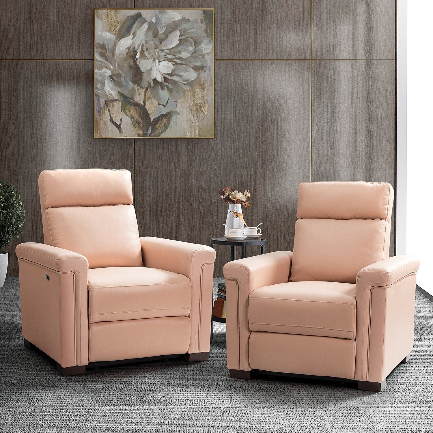 Alicia 34.65 Wide Contemporary Classic Genuine Leather Power Recliner With USB Port (Set of 2)