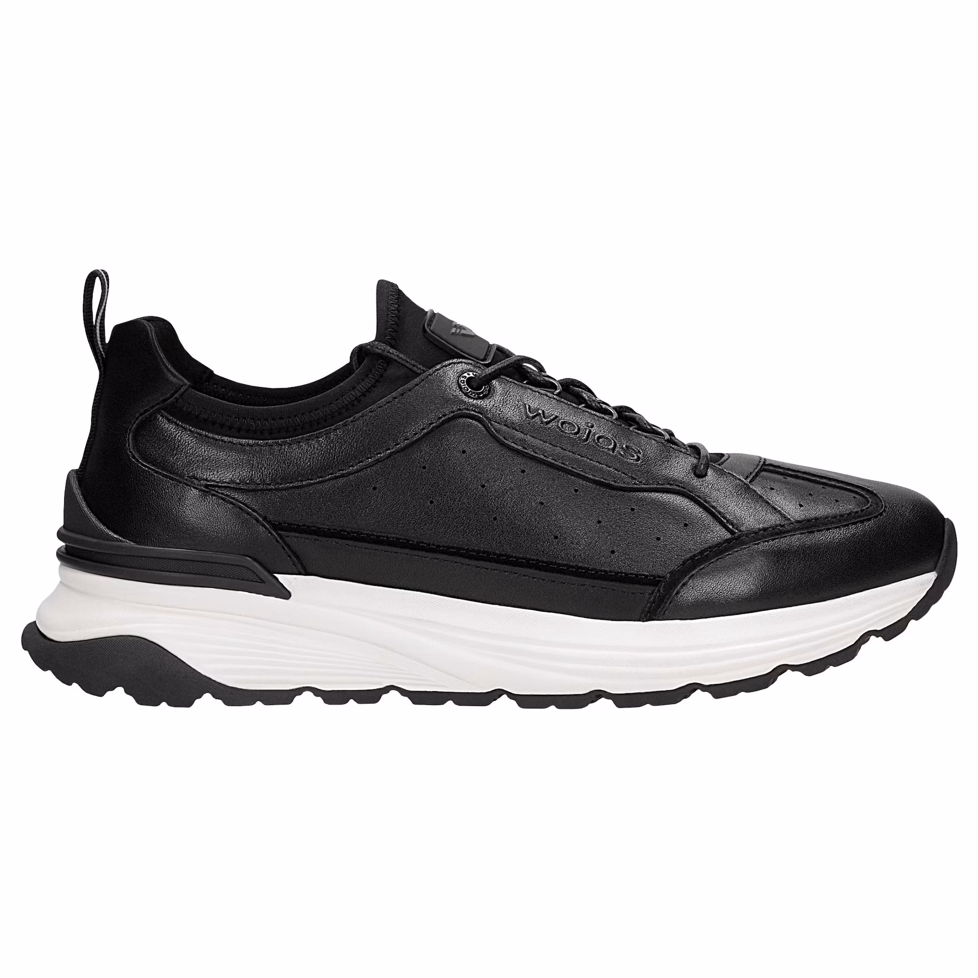 Czarne skórzane sneakersy męskie z białą podeszwą
