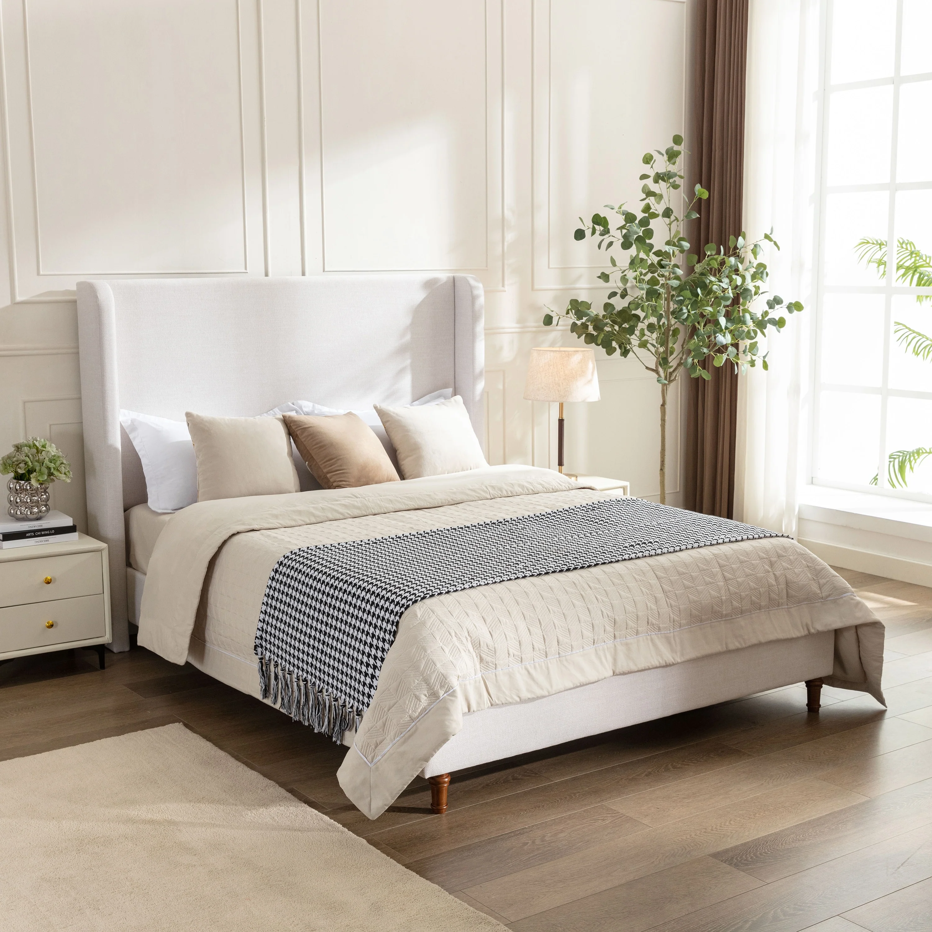 Bowie Contemporary Upholstered Bed with 54 High Headboard By Christopher Knight Home