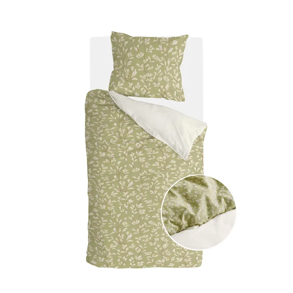 Walra - Dekbedovertrek Blooming Grace - 140x220 cm - Groen / Wit