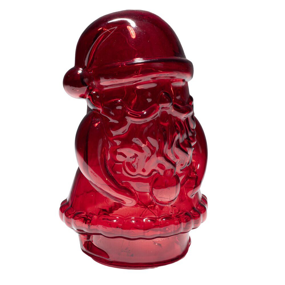 Père No&euml;l à poser LED lumineux en verre rouge 13x11xH20cm