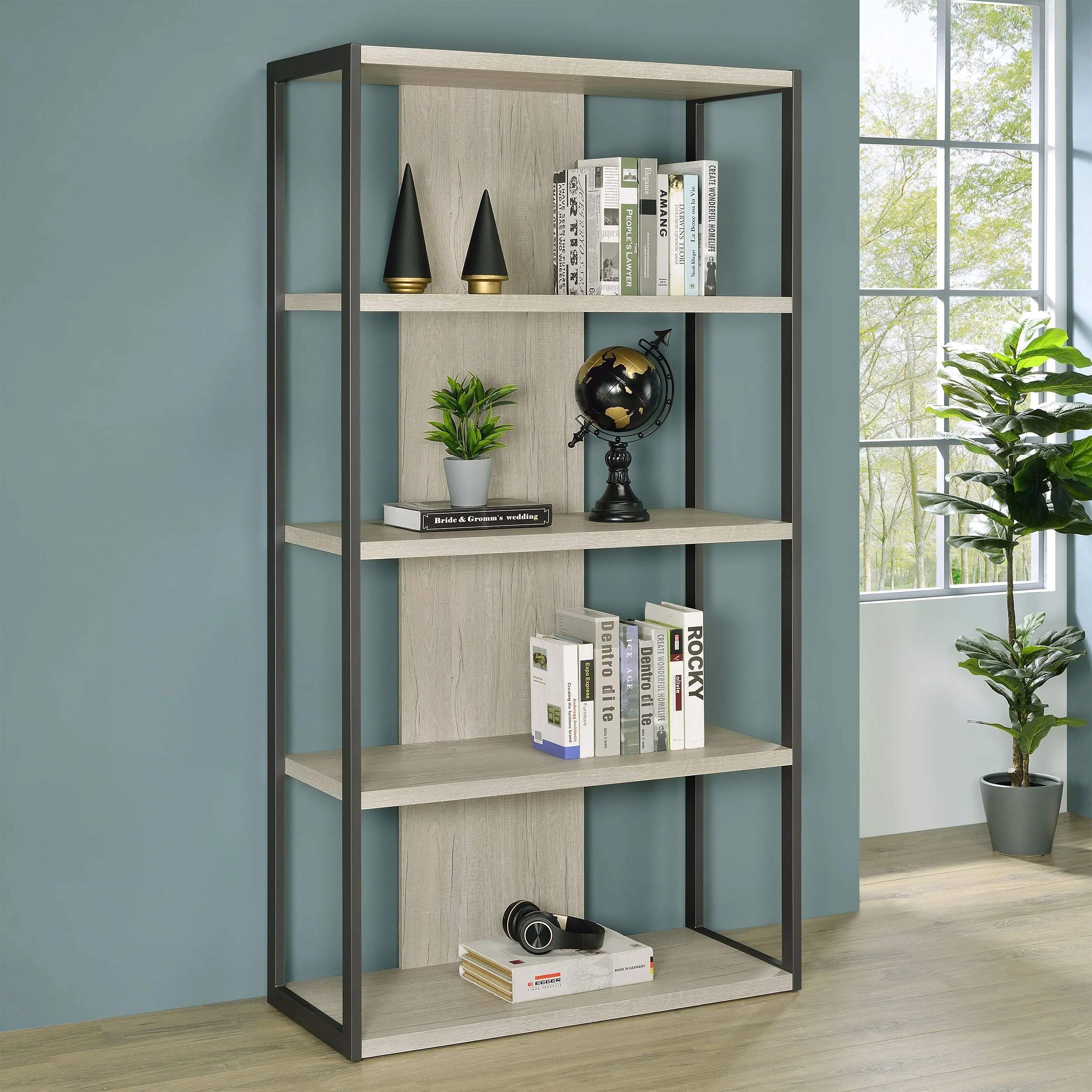 Loomis 72-inch 4-shelf Bookshelf Whitewashed Grey - 37.00 x 15.75 x 72.00